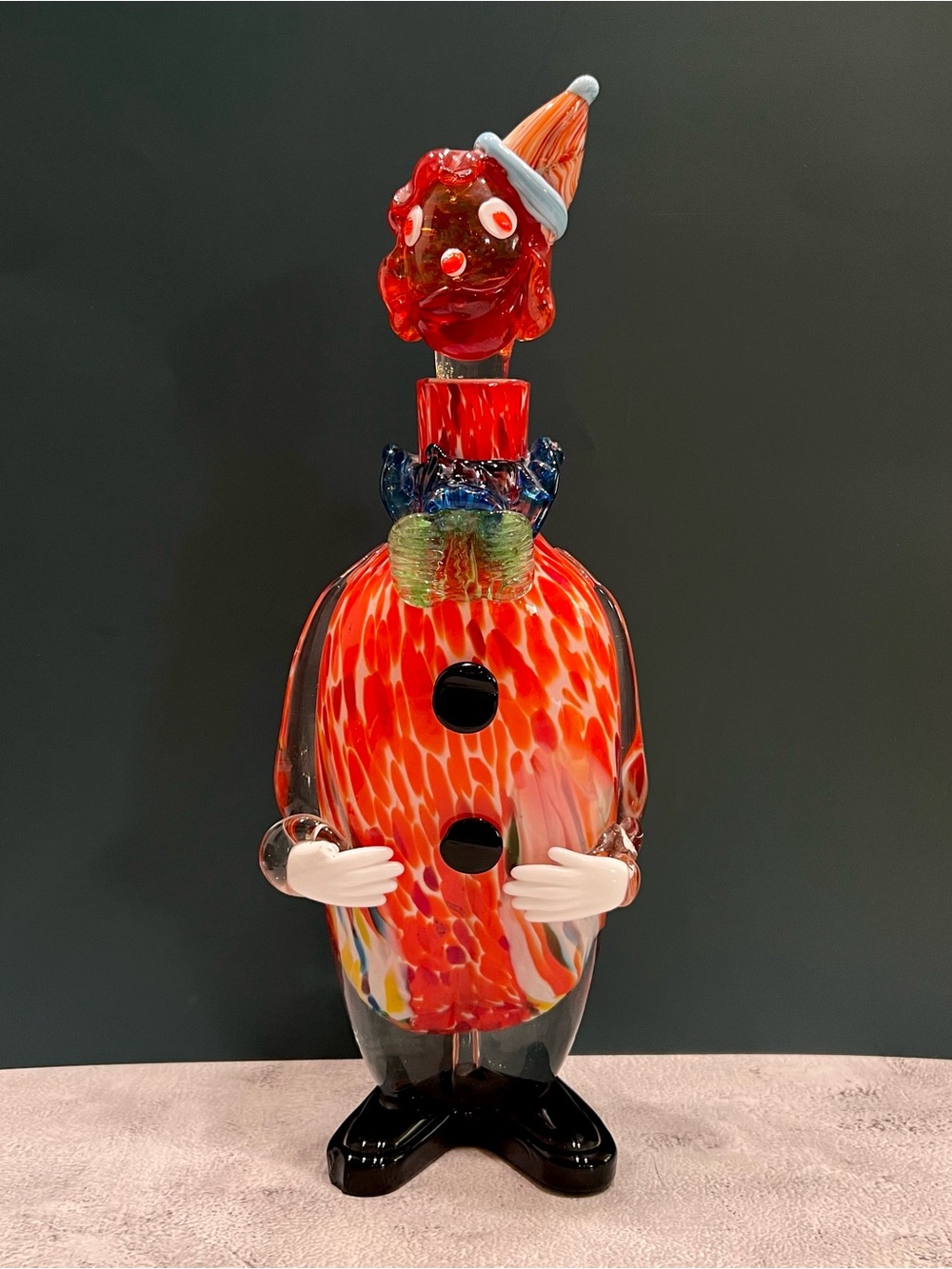 Vintage Murano Art Glass Clown Decanter Hand Blown MCM Italy Whimsical Decor 15”